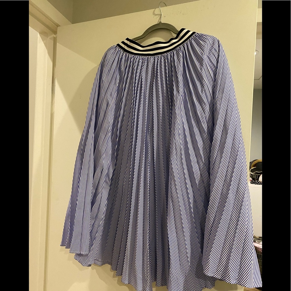 Blue and white striped pleated skirt